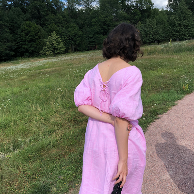 TEIJA linen dress pink elena palomo