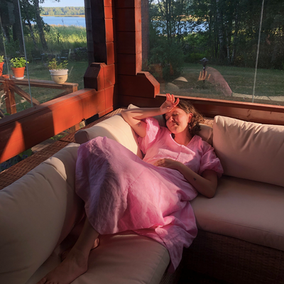 TEIJA linen dress pink elena palomo